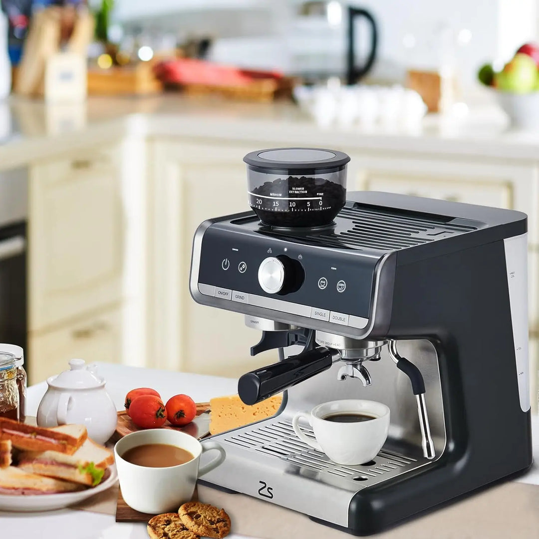 Premium 20 Bar Espresso Machine with Integrated Grinder – 1450W Professional Barista Coffee Maker with Steam Wand