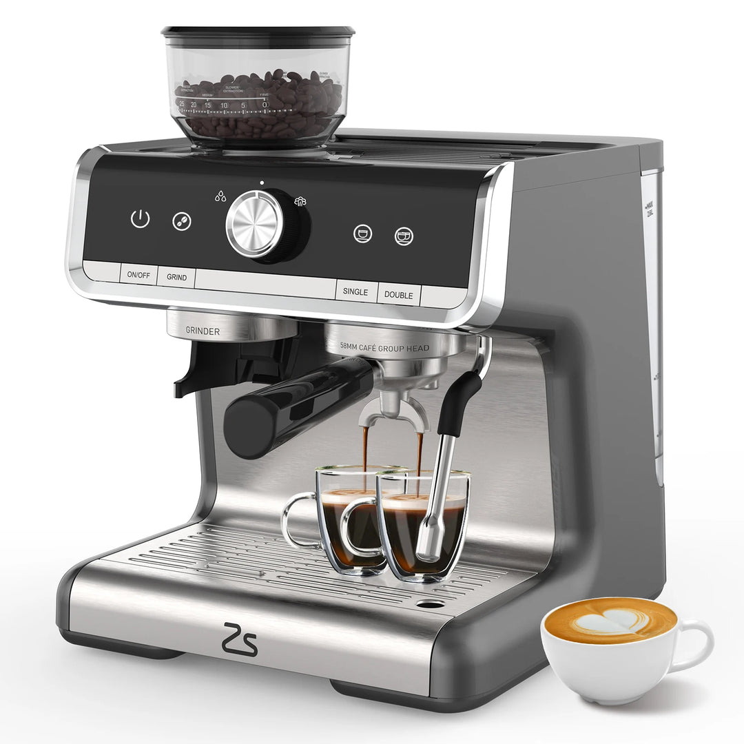 Premium 20 Bar Semi-Automatic Espresso Machine with Built-In Grinder – 1450W Coffee Maker with Steam Wand