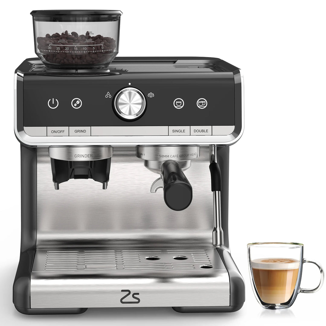 Premium 20 Bar Semi-Automatic Espresso Machine with Built-In Grinder – 1450W Coffee Maker with Steam Wand