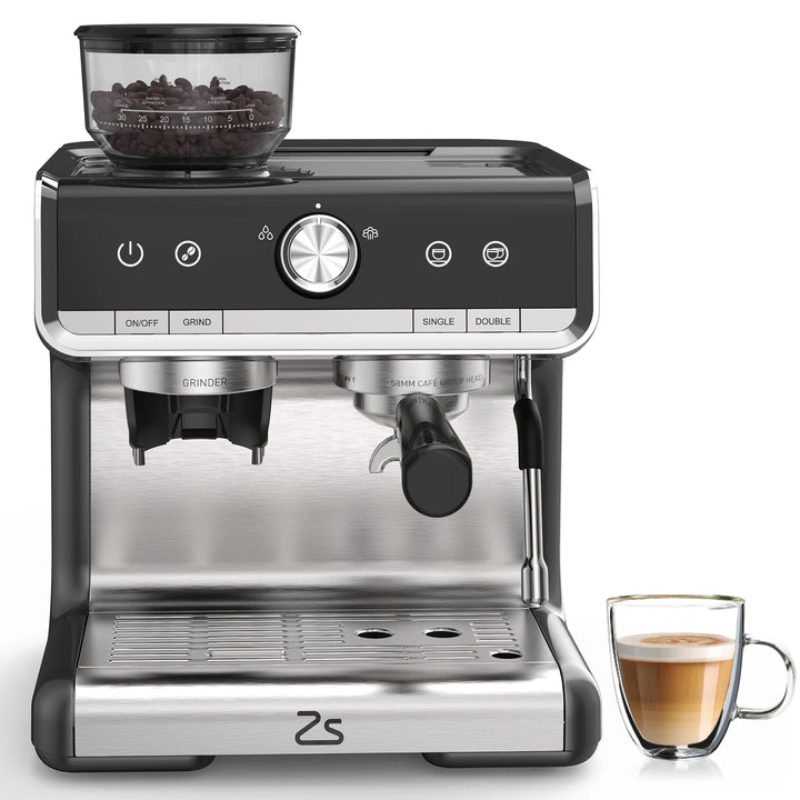 Premium 20 Bar Semi-Automatic Espresso Machine with Built-In Grinder – 1450W Coffee Maker with Steam Wand