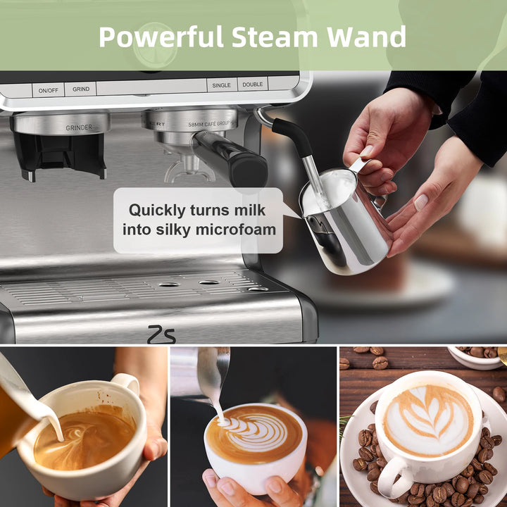 Premium 20 Bar Semi-Automatic Espresso Machine with Built-In Grinder – 1450W Coffee Maker with Steam Wand