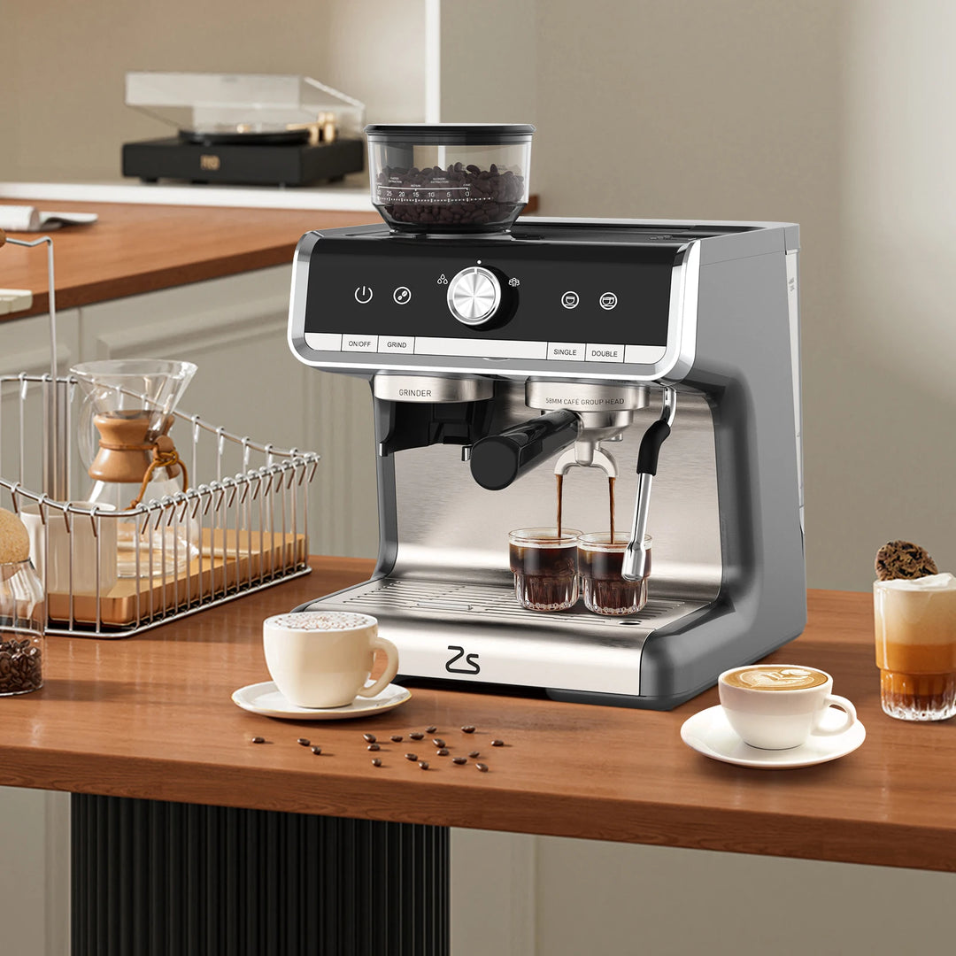 Premium 20 Bar Semi-Automatic Espresso Machine with Built-In Grinder – 1450W Coffee Maker with Steam Wand