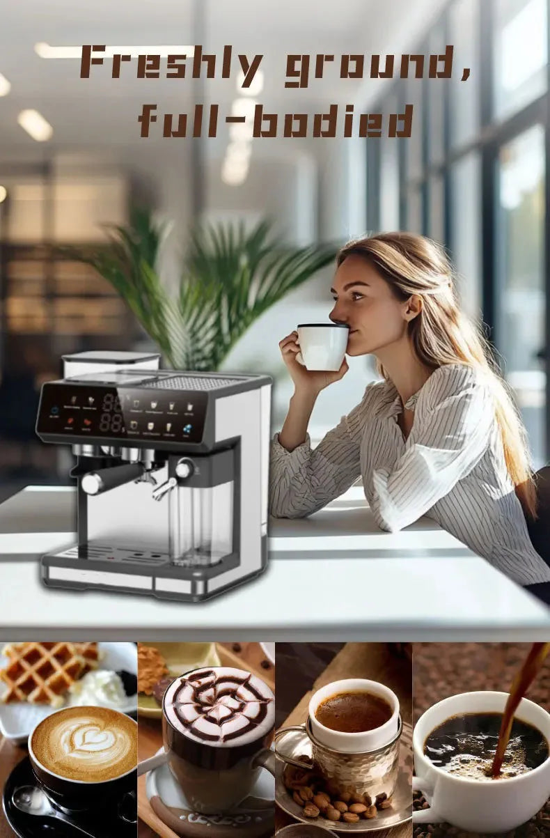 Premium 220V Semi-Automatic Espresso Coffee Machine – Built-In Grinder Home and Commercial Use Coffee Maker