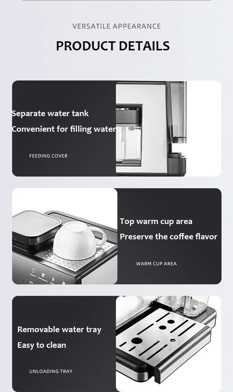 Premium 220V Semi-Automatic Espresso Coffee Machine – Built-In Grinder Home and Commercial Use Coffee Maker