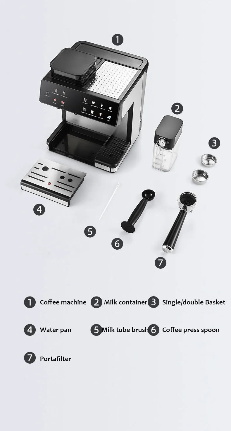 Premium 220V Semi-Automatic Espresso Coffee Machine – Built-In Grinder Home and Commercial Use Coffee Maker