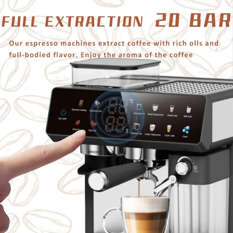 Premium 220V Semi-Automatic Espresso Coffee Machine – Built-In Grinder Home and Commercial Use Coffee Maker