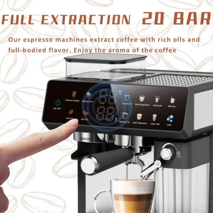Premium 220V Semi-Automatic Espresso Coffee Machine – Built-In Grinder Home and Commercial Use Coffee Maker