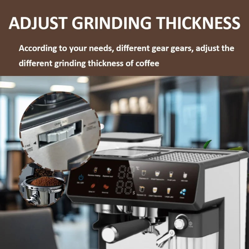 Premium 220V Semi-Automatic Espresso Coffee Machine – Built-In Grinder Home and Commercial Use Coffee Maker
