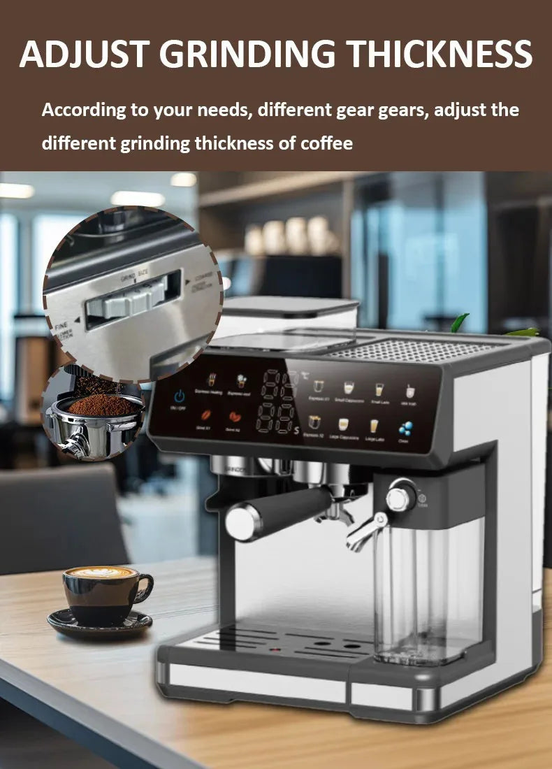 Premium 220V Semi-Automatic Espresso Coffee Machine – Built-In Grinder Home and Commercial Use Coffee Maker