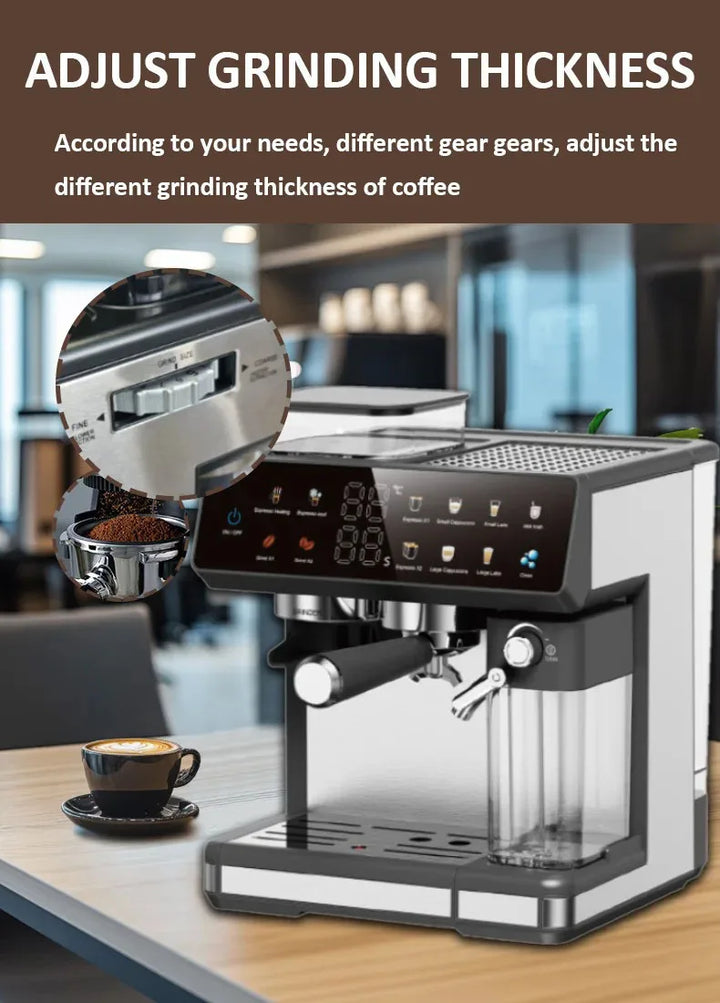Premium 220V Semi-Automatic Espresso Coffee Machine – Built-In Grinder Home and Commercial Use Coffee Maker