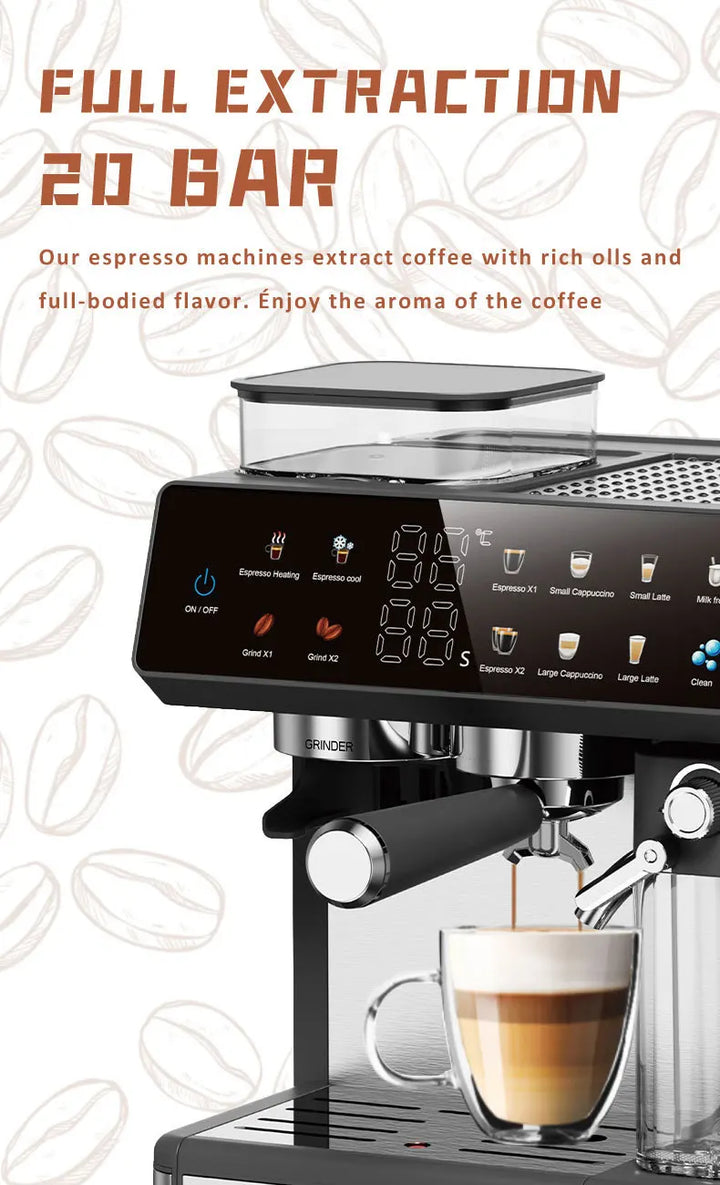 Premium 220V Semi-Automatic Espresso Coffee Machine – Built-In Grinder Home and Commercial Use Coffee Maker