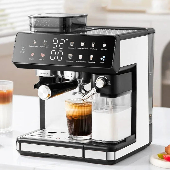 Premium 220V Semi-Automatic Espresso Coffee Machine – Built-In Grinder Home and Commercial Use Coffee Maker