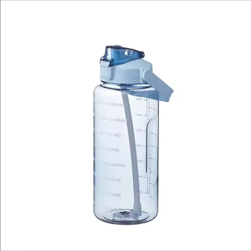 Premium 2L Straw Water Bottle – Large Capacity Motivational Time Marker Sports Bottle with Silicone Straw, One-Click Lid, Portable Fitness Travel Cup for Adults
