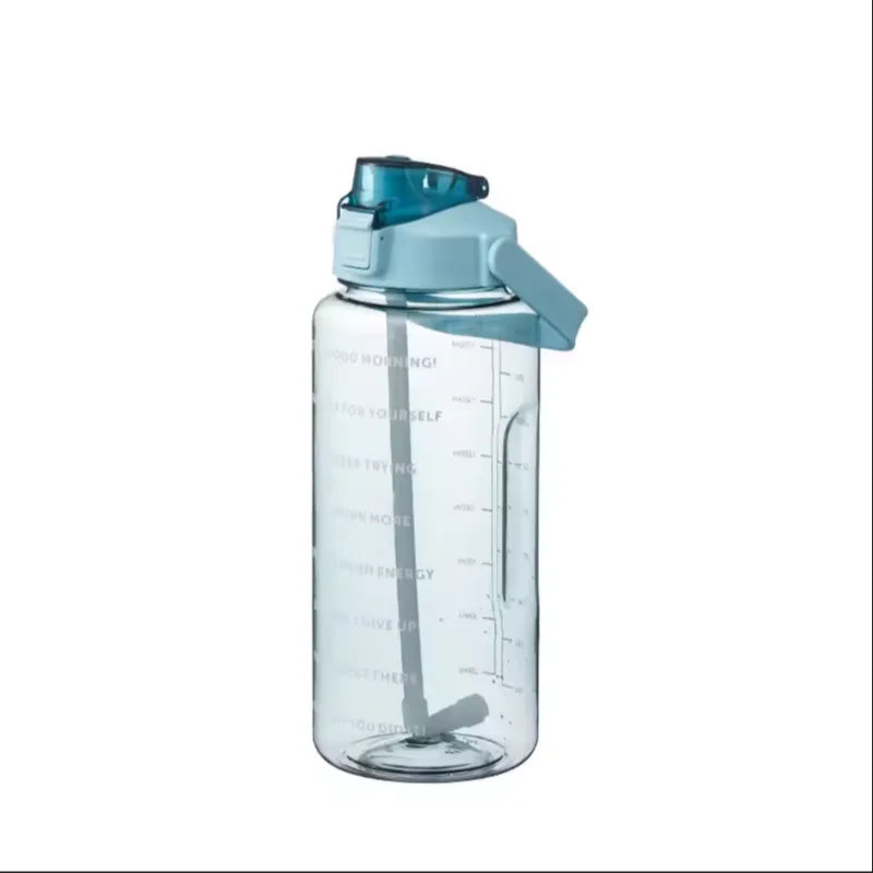 Premium 2L Straw Water Bottle – Large Capacity Motivational Time Marker Sports Bottle with Silicone Straw, One-Click Lid, Portable Fitness Travel Cup for Adults