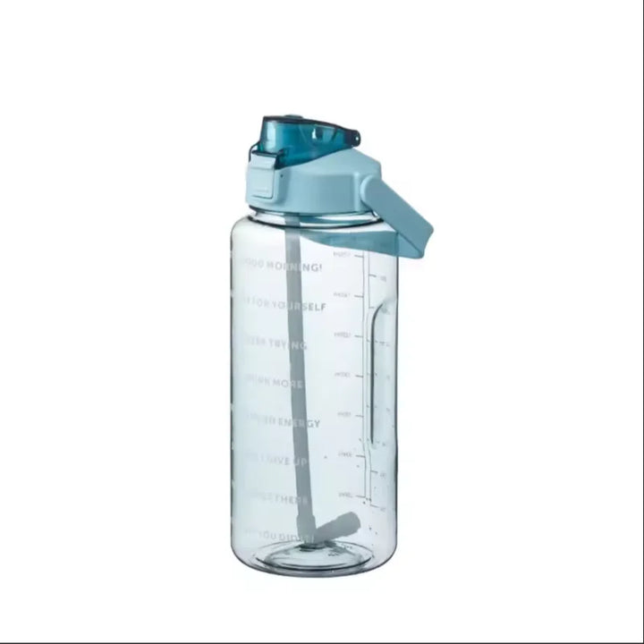 Premium 2L Straw Water Bottle – Large Capacity Motivational Time Marker Sports Bottle with Silicone Straw, One-Click Lid, Portable Fitness Travel Cup for Adults