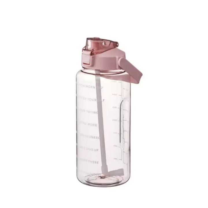 Premium 2L Straw Water Bottle – Large Capacity Motivational Time Marker Sports Bottle with Silicone Straw, One-Click Lid, Portable Fitness Travel Cup for Adults