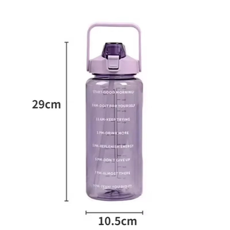 Premium 2L Straw Water Bottle – Large Capacity Motivational Time Marker Sports Bottle with Silicone Straw, One-Click Lid, Portable Fitness Travel Cup for Adults