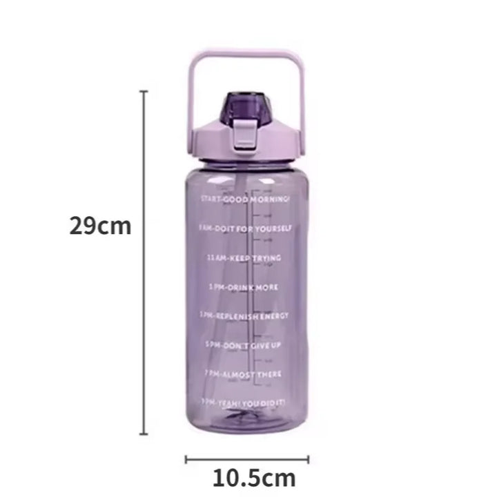 Premium 2L Straw Water Bottle – Large Capacity Motivational Time Marker Sports Bottle with Silicone Straw, One-Click Lid, Portable Fitness Travel Cup for Adults