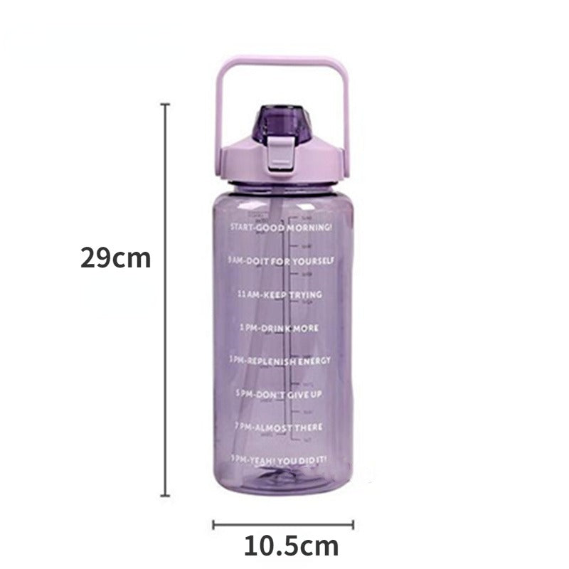 Premium 2L Straw Water Bottle – Large Capacity Motivational Time Marker Sports Bottle with Silicone Straw, One-Click Lid, Portable Fitness Travel Cup for Adults