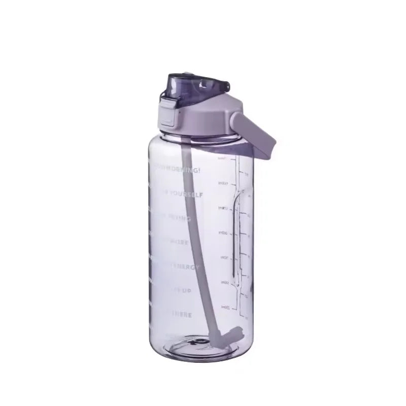 Premium 2L Straw Water Bottle – Large Capacity Motivational Time Marker Sports Bottle with Silicone Straw, One-Click Lid, Portable Fitness Travel Cup for Adults