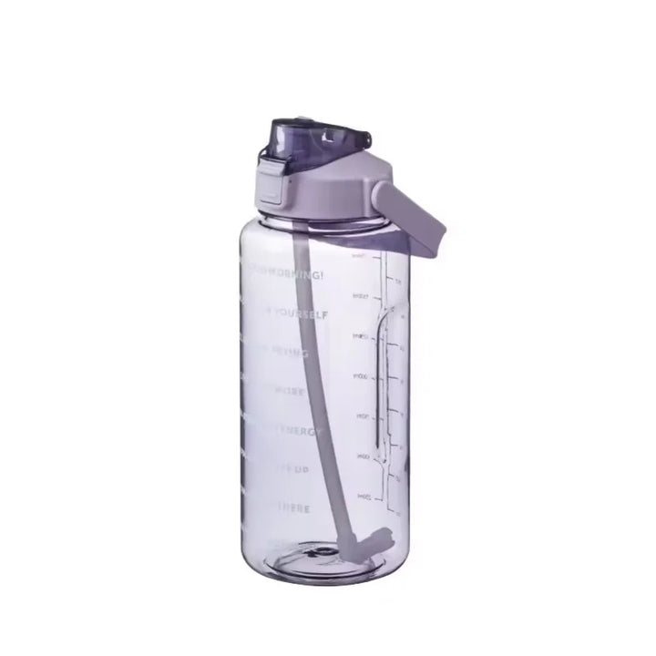 Premium 2L Straw Water Bottle – Large Capacity Motivational Time Marker Sports Bottle with Silicone Straw, One-Click Lid, Portable Fitness Travel Cup for Adults