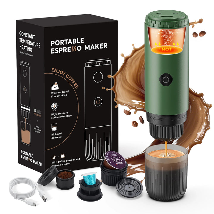 Premium 3 in 1 Portable Espresso Machine – 19 Bar Self-Heating Travel Coffee Maker with USB-C Charging