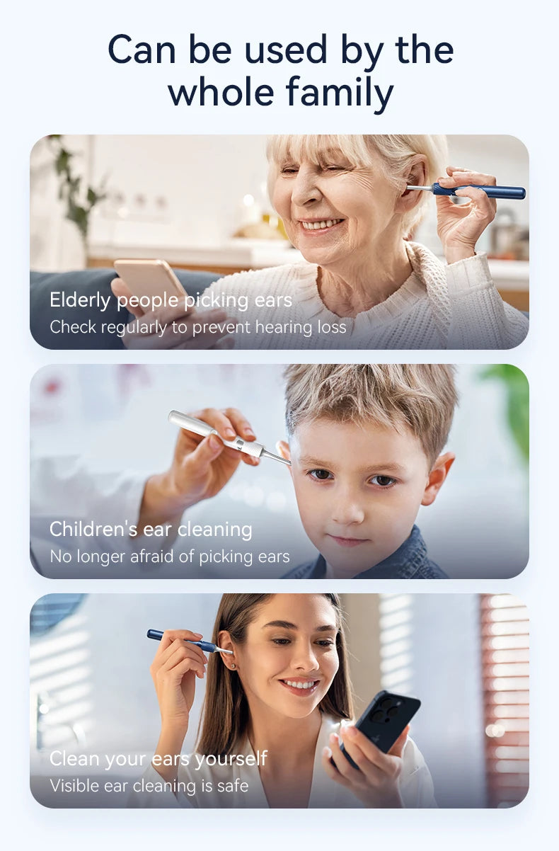 Premium 3-in-1 Wi-Fi Visual Ear Cleaning Tool – Camera Ear Pick with Tweezers, 12MP HD Imaging, Rechargeable Battery, Silicone Accessories