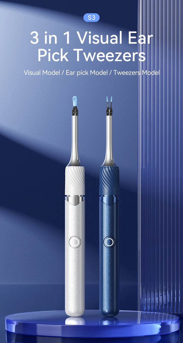 Premium 3-in-1 Wi-Fi Visual Ear Cleaning Tool – Camera Ear Pick with Tweezers, 12MP HD Imaging, Rechargeable Battery, Silicone Accessories