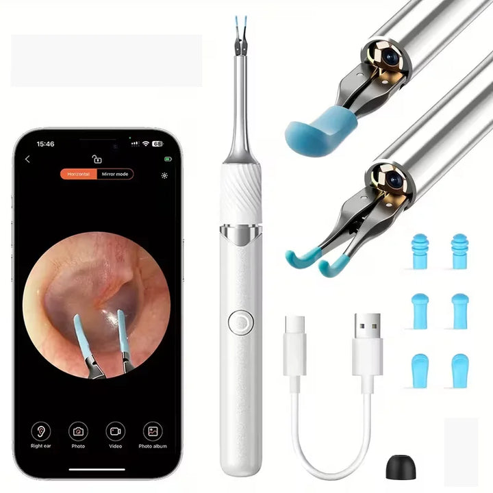 Premium 3-in-1 Wi-Fi Visual Ear Cleaning Tool – Camera Ear Pick with Tweezers, 12MP HD Imaging, Rechargeable Battery, Silicone Accessories