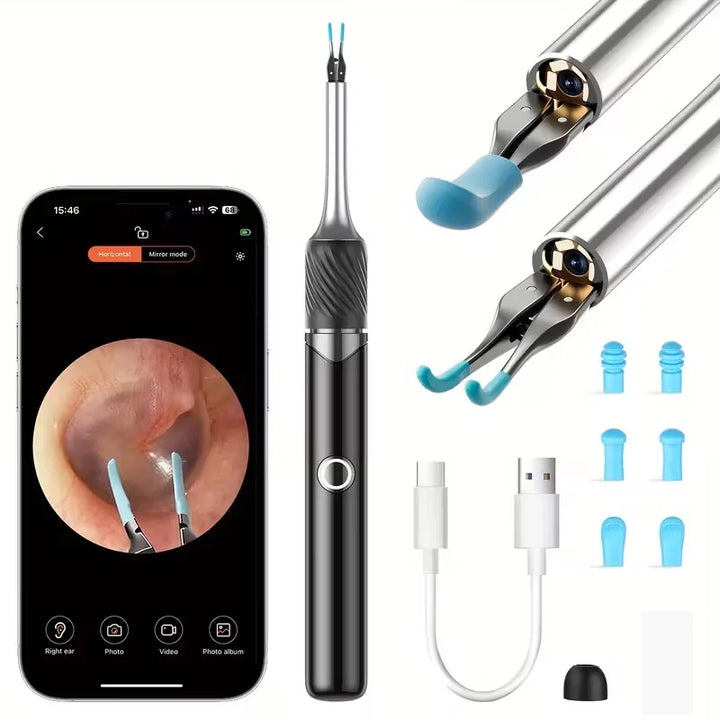 Premium 3-in-1 Wi-Fi Visual Ear Cleaning Tool – Camera Ear Pick with Tweezers, 12MP HD Imaging, Rechargeable Battery, Silicone Accessories