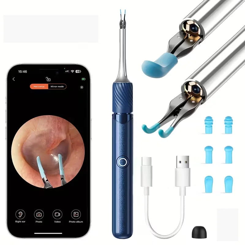 Premium 3-in-1 Wi-Fi Visual Ear Cleaning Tool – Camera Ear Pick with Tweezers, 12MP HD Imaging, Rechargeable Battery, Silicone Accessories