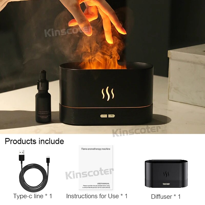 Premium 300ml Flame Aroma Diffuser with Remote Control, Essential Oil Humidifier & 7-Color LED Mist Maker for Home, Auto-Off & Timer Settings