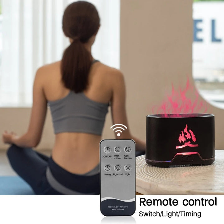 Premium 300ml Flame Aroma Diffuser with Remote Control, Essential Oil Humidifier & 7-Color LED Mist Maker for Home, Auto-Off & Timer Settings