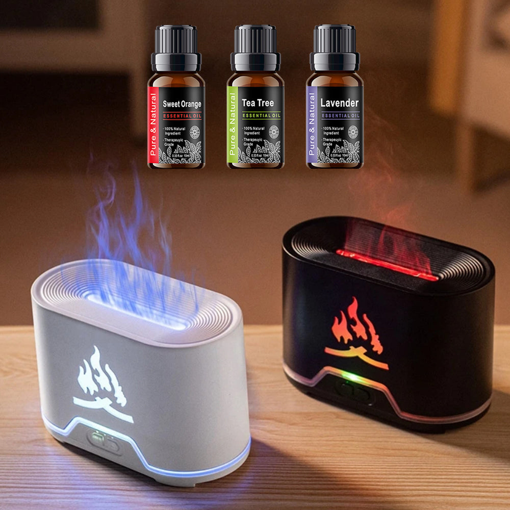 Premium 300ml Flame Aroma Diffuser with Remote Control, Essential Oil Humidifier & 7-Color LED Mist Maker for Home, Auto-Off & Timer Settings
