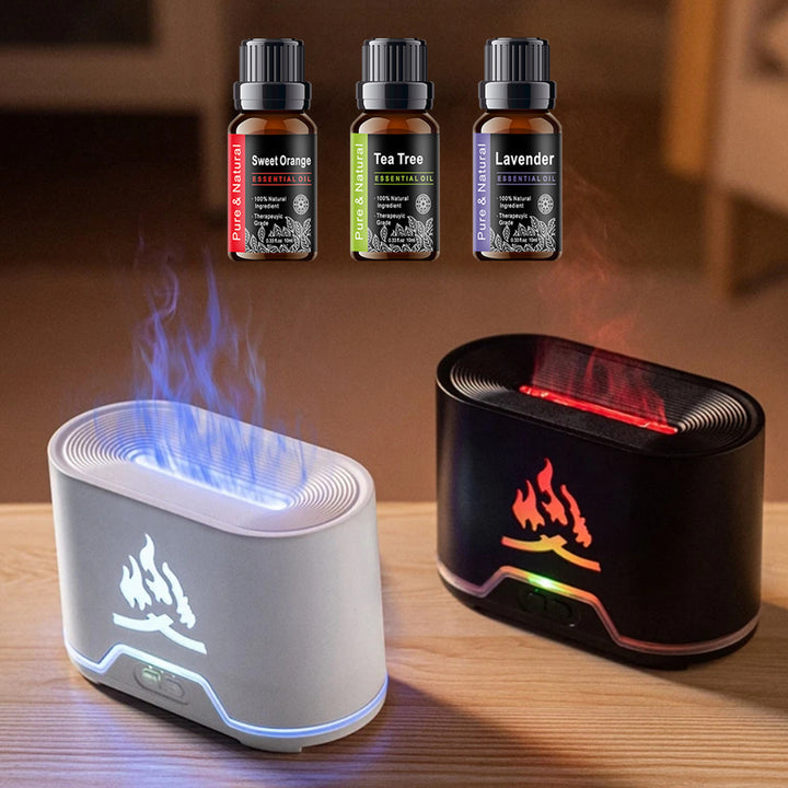Premium 300ml Flame Aroma Diffuser with Remote Control, Essential Oil Humidifier & 7-Color LED Mist Maker for Home, Auto-Off & Timer Settings