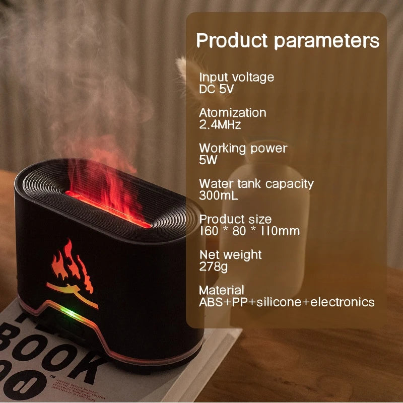 Premium 300ml Flame Aroma Diffuser with Remote Control, Essential Oil Humidifier & 7-Color LED Mist Maker for Home, Auto-Off & Timer Settings