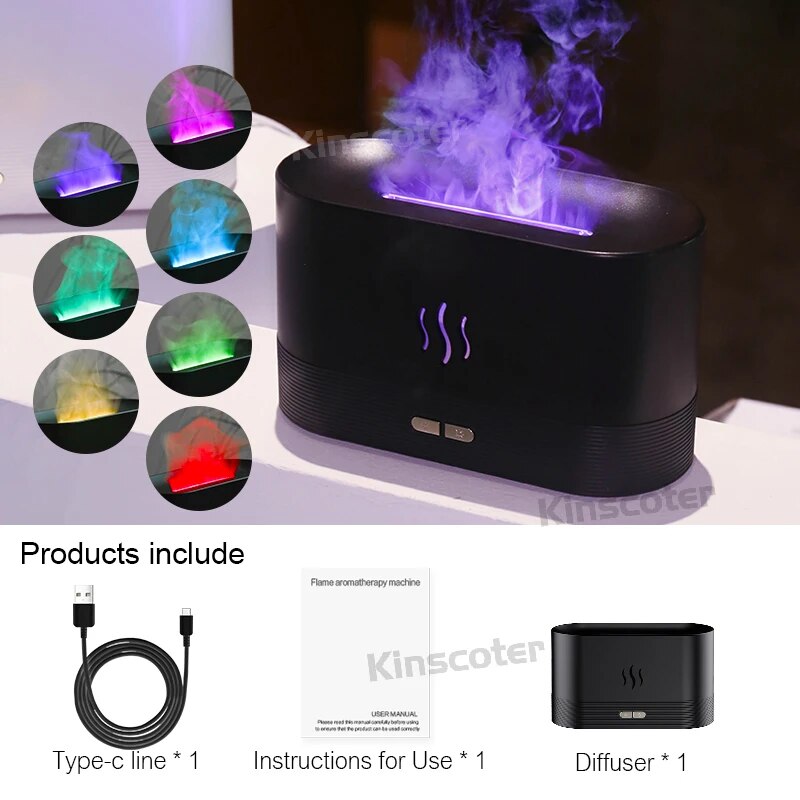 Premium 300ml Flame Aroma Diffuser with Remote Control, Essential Oil Humidifier & 7-Color LED Mist Maker for Home, Auto-Off & Timer Settings