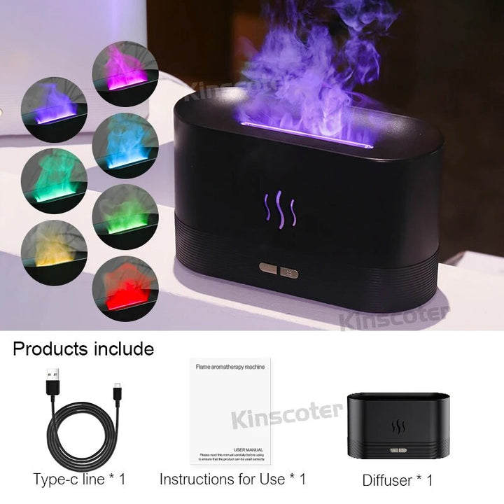 Premium 300ml Flame Aroma Diffuser with Remote Control, Essential Oil Humidifier & 7-Color LED Mist Maker for Home, Auto-Off & Timer Settings