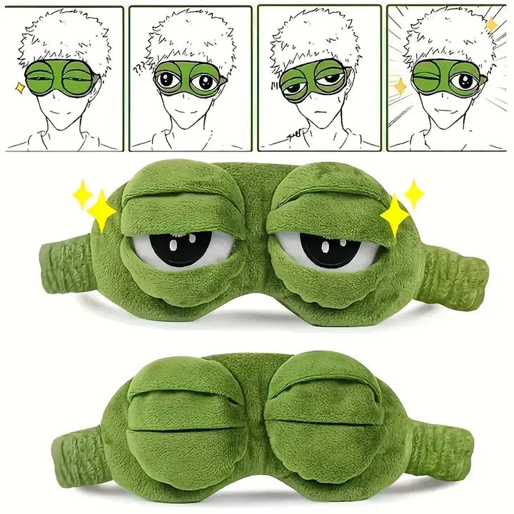 Premium 3D Sad Frog Sleep Mask – Soft Plush Light Blocking Eyeshade for Travel and Home Rest