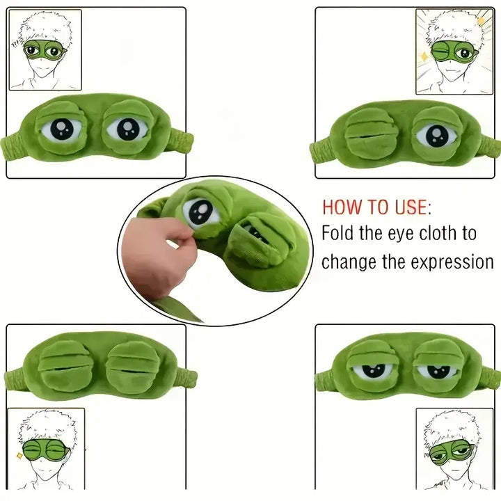 Premium 3D Sad Frog Sleep Mask – Soft Plush Light Blocking Eyeshade for Travel and Home Rest