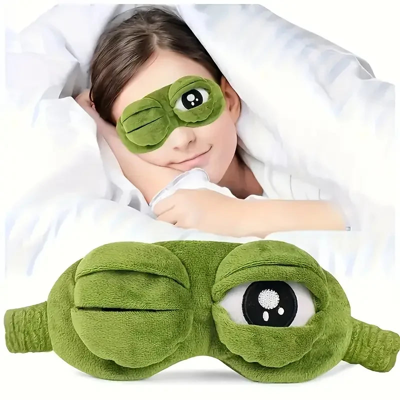 Premium 3D Sad Frog Sleep Mask – Soft Plush Light Blocking Eyeshade for Travel and Home Rest