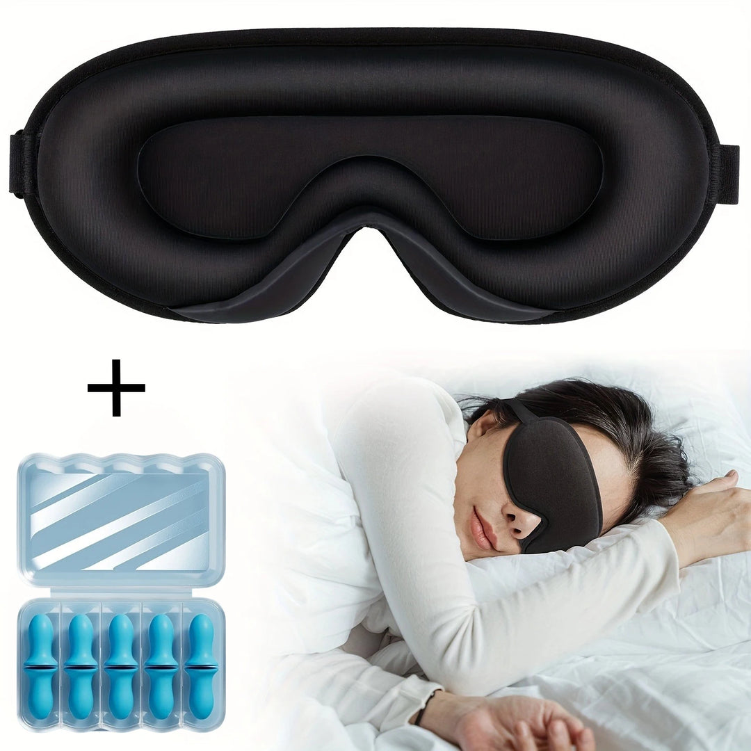 Premium 3D Sleep Mask with Ear Plugs – Unisex Blackout Eye Cover with Adjustable Strap