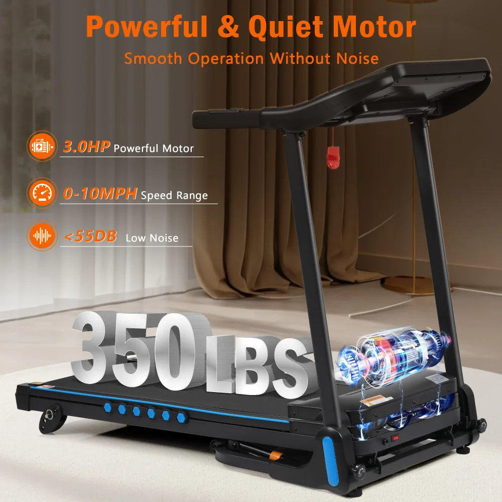 Premium 3.0HP Auto Folding Treadmill – 10MPH Motorized Running Machine with 350 lb Capacity and Shock Absorption