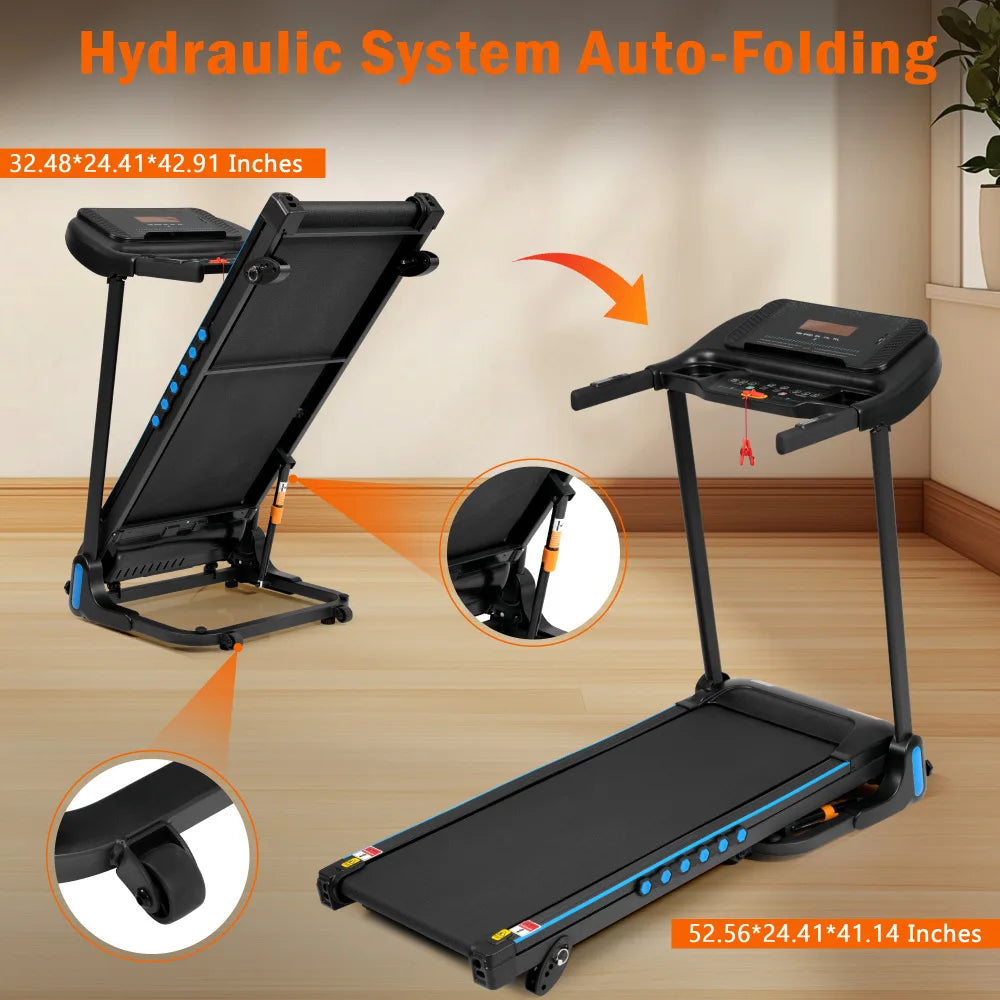 Premium 3.0HP Auto Folding Treadmill – 10MPH Motorized Running Machine with 350 lb Capacity and Shock Absorption