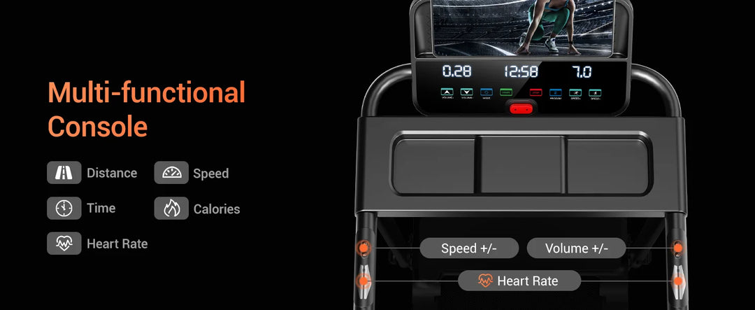 Premium 3.0HP Brushless Foldable Treadmill – 300 lb Capacity Home Running Machine with Dual Shock Absorption and Heart Rate Monitor