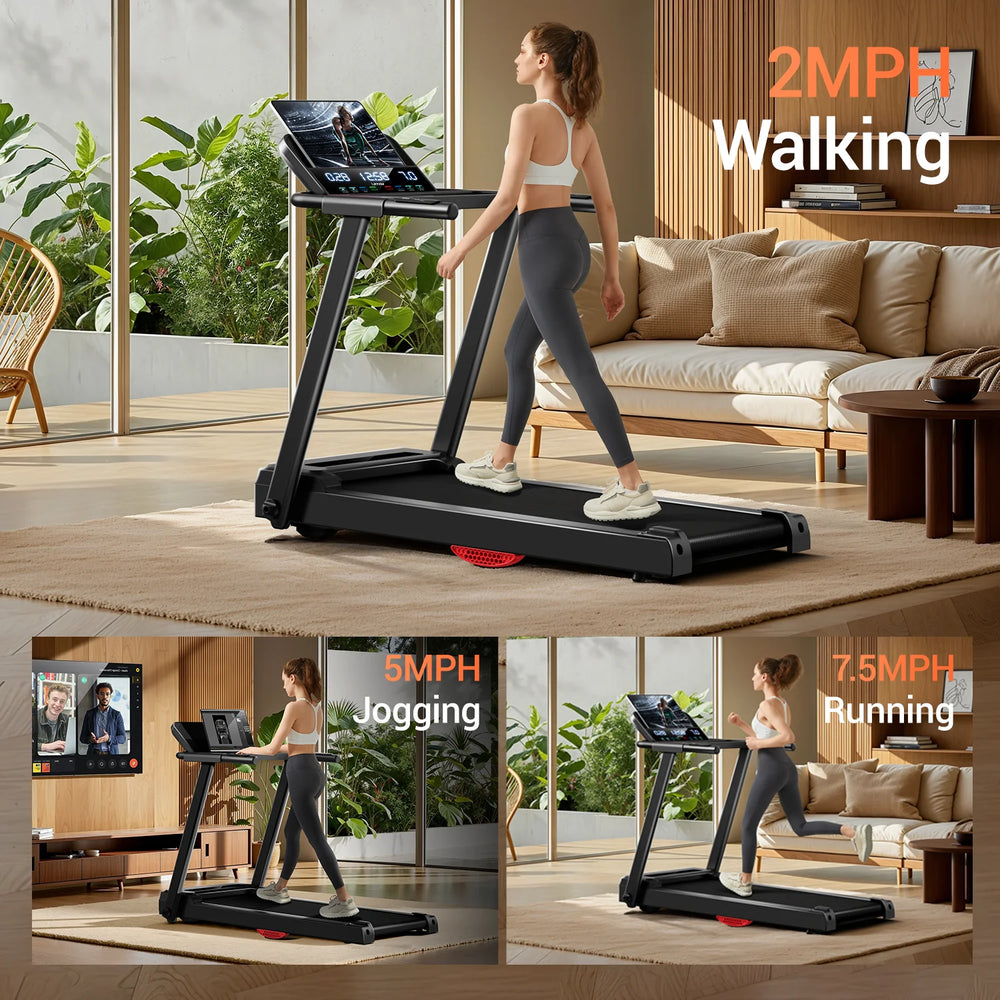 Premium 3.0HP Brushless Foldable Treadmill – 300 lb Capacity Home Running Machine with Dual Shock Absorption and Heart Rate Monitor