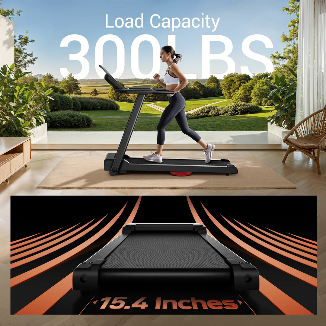 Premium 3.0HP Brushless Foldable Treadmill – 300 lb Capacity Home Running Machine with Dual Shock Absorption and Heart Rate Monitor