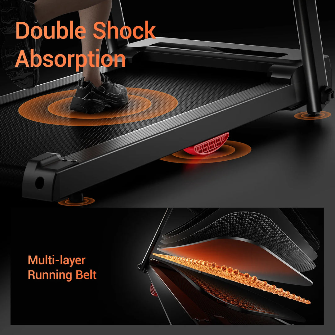 Premium 3.0HP Brushless Foldable Treadmill – 300 lb Capacity Home Running Machine with Dual Shock Absorption and Heart Rate Monitor