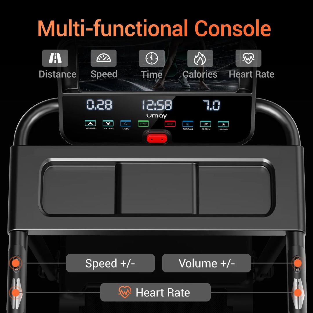 Premium 3.0HP Brushless Foldable Treadmill – 300 lb Capacity Home Running Machine with Dual Shock Absorption and Heart Rate Monitor