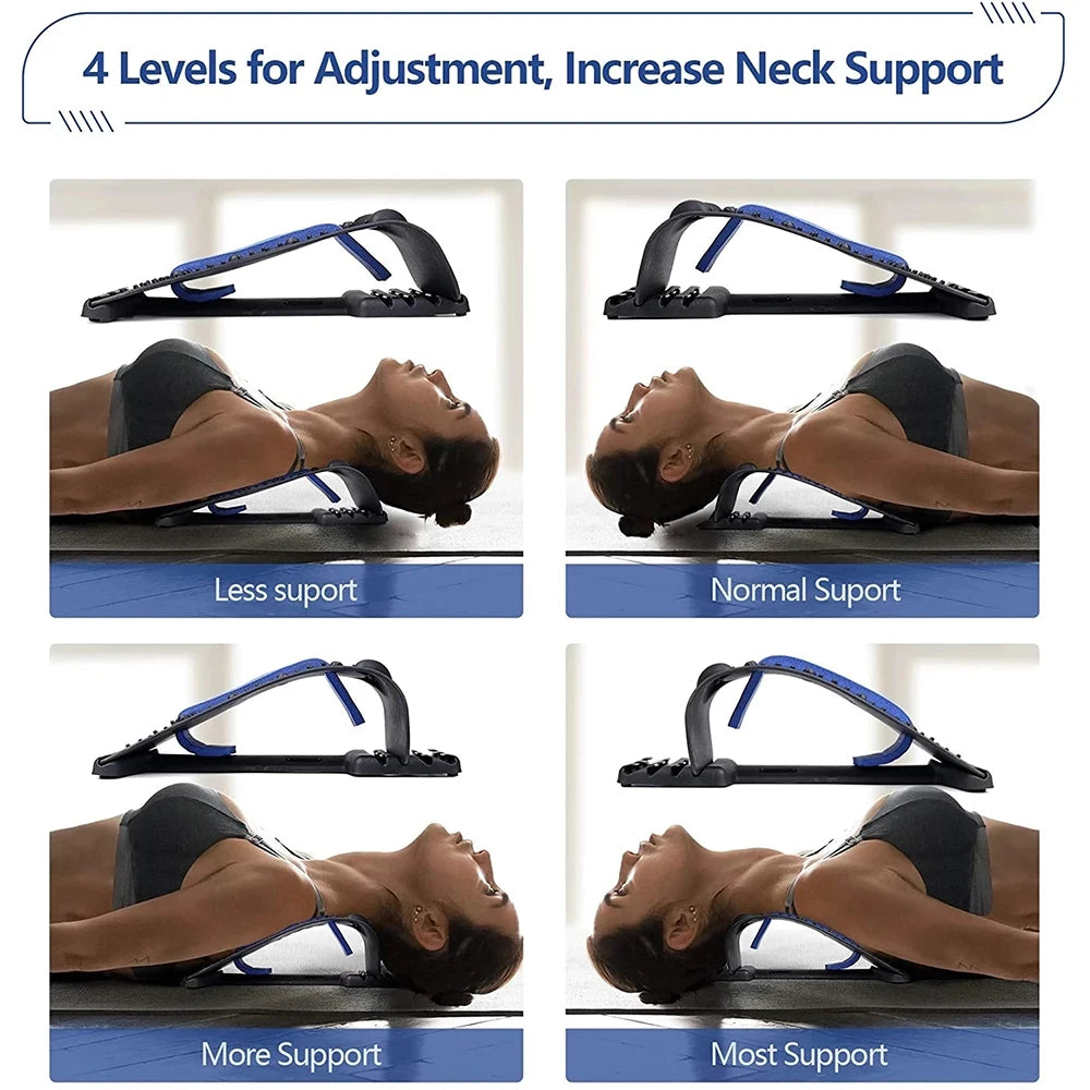 Premium 4-Level Neck Stretcher with Massage Apparatus – Magnetotherapy and Back Stretch Massager for Lumbar and Cervical Spine Support, Pain Relief, Adjustable Ergonomic Design for Neck and Upper Back